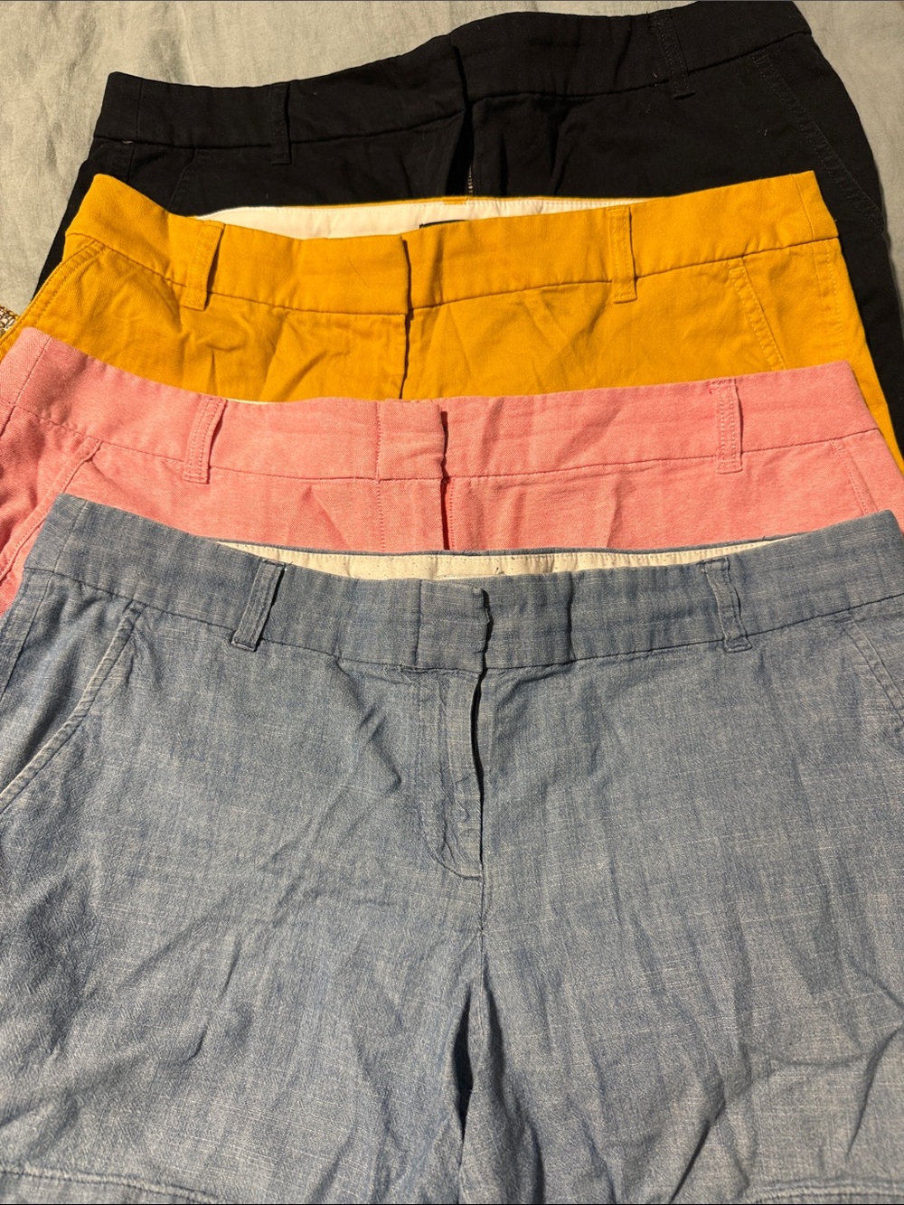 J. Crew Women's Chino Shorts in Black, Mustard, Pink, and Chambray Blue